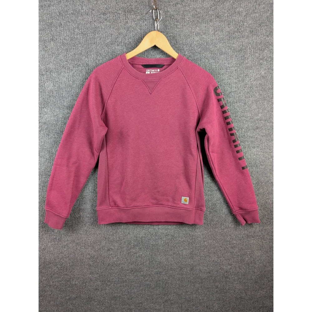 Carhartt Womens Relaxed Fit Graphic Sleeve Sweatshirt Pink Berry Small 4697